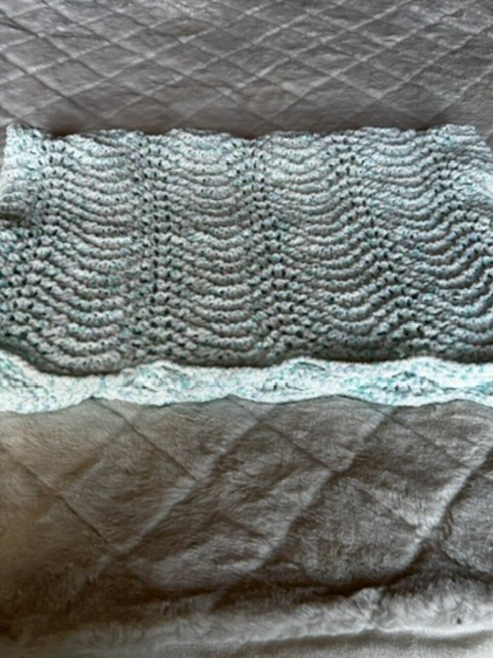 New Handmade Knit Baby Blanket - White & Blue